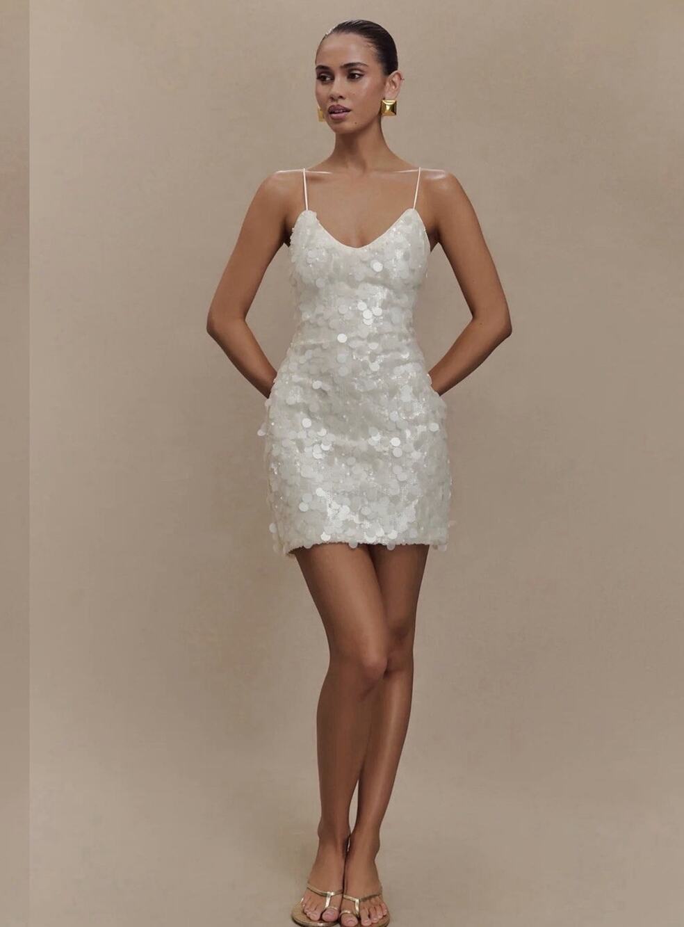 MESHKI Romilly Sequin Mini Dress Ivory XXS NWT Bridal Bachelorette Party